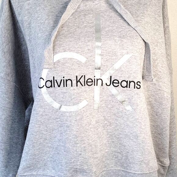 Calvin Klein Hoodie Women's XL Gray Silver Black Logo Athleisure Athletic Active - Picture 2 of 8